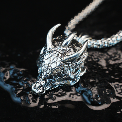 Dragon Lord Pendant Necklace, Gothic Medieval Brass Jewelry, Guardian of Power