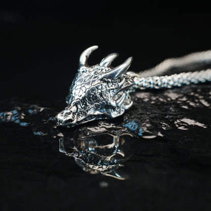 Dragon Lord Pendant Necklace, Gothic Medieval Brass Jewelry, Guardian of Power