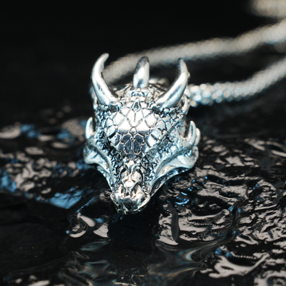Dragon Lord Pendant Necklace, Gothic Medieval Brass Jewelry, Guardian of Power