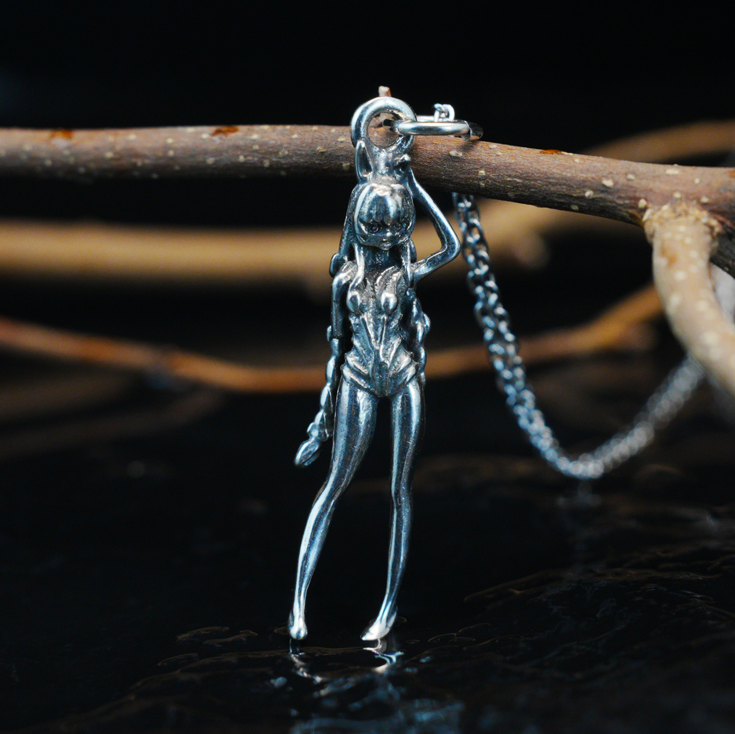 Gothic Fantasy Cat-Eared Girl Pendant, Brass Anime Jewelry