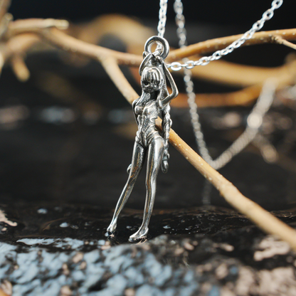 Gothic Fantasy Cat-Eared Girl Pendant, Brass Anime Jewelry