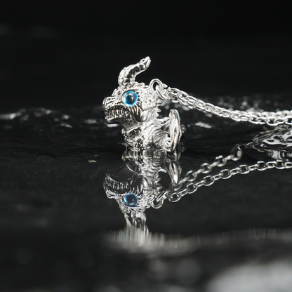Blauäugiger Drache-Anhänger-Halskette, Gothic-Fantasie, Vintage-Legierung, Schmuck