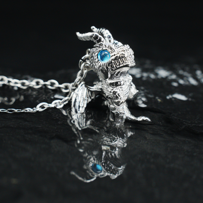 Blauäugiger Drache-Anhänger-Halskette, Gothic-Fantasie, Vintage-Legierung, Schmuck