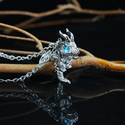 Blauäugiger Drache-Anhänger-Halskette, Gothic-Fantasie, Vintage-Legierung, Schmuck