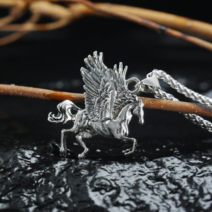 Vintage Pegasus Halskette, Mythischer Pferdeanhänger aus Messinglegierung, Gothic Fantasy Schmuck
