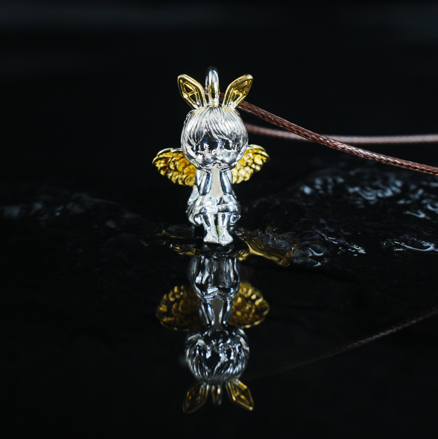 Gothic Angel Bunny Pendant, Fantasy Rabbit Angel Necklace, Gothic Lolita Mythical Jewelry