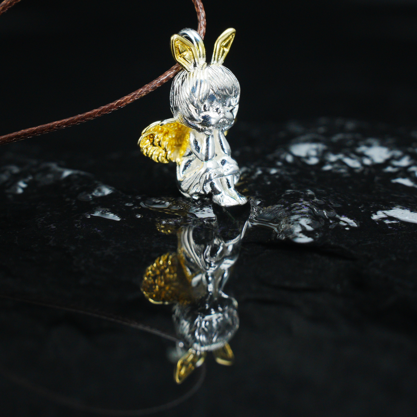 Gothic Angel Bunny Pendant, Fantasy Rabbit Angel Necklace, Gothic Lolita Mythical Jewelry