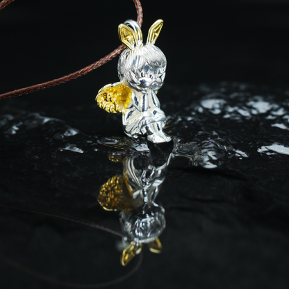 Gothic Angel Bunny Pendant, Fantasy Rabbit Angel Necklace, Gothic Lolita Mythical Jewelry