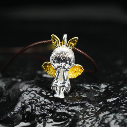Gothic Angel Bunny Pendant, Fantasy Rabbit Angel Necklace, Gothic Lolita Mythical Jewelry