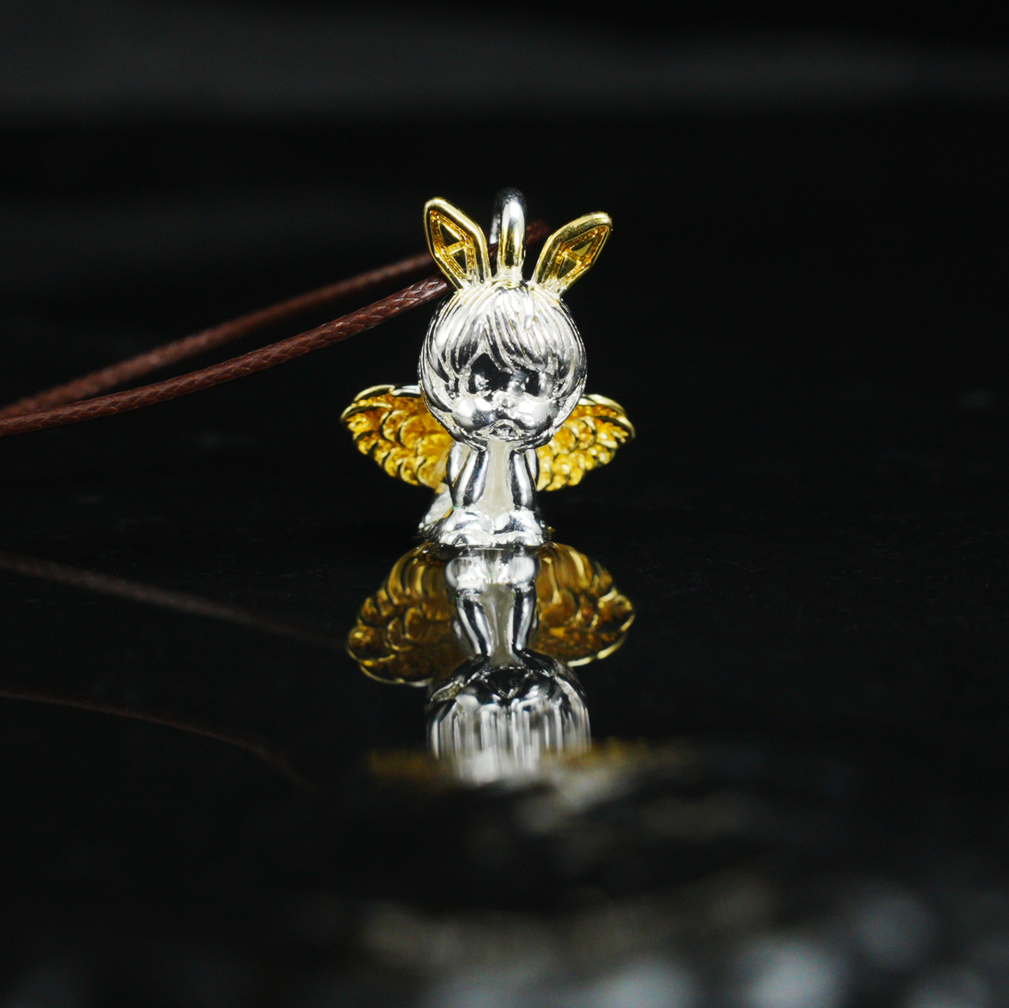 Gothic Angel Bunny Pendant, Fantasy Rabbit Angel Necklace, Gothic Lolita Mythical Jewelry