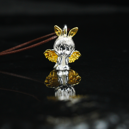 Gothic Angel Bunny Pendant, Fantasy Rabbit Angel Necklace, Gothic Lolita Mythical Jewelry