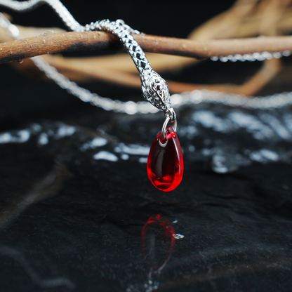 Snake Necklace with Red Teardrop Pendant Gothic Talisman Jewelry