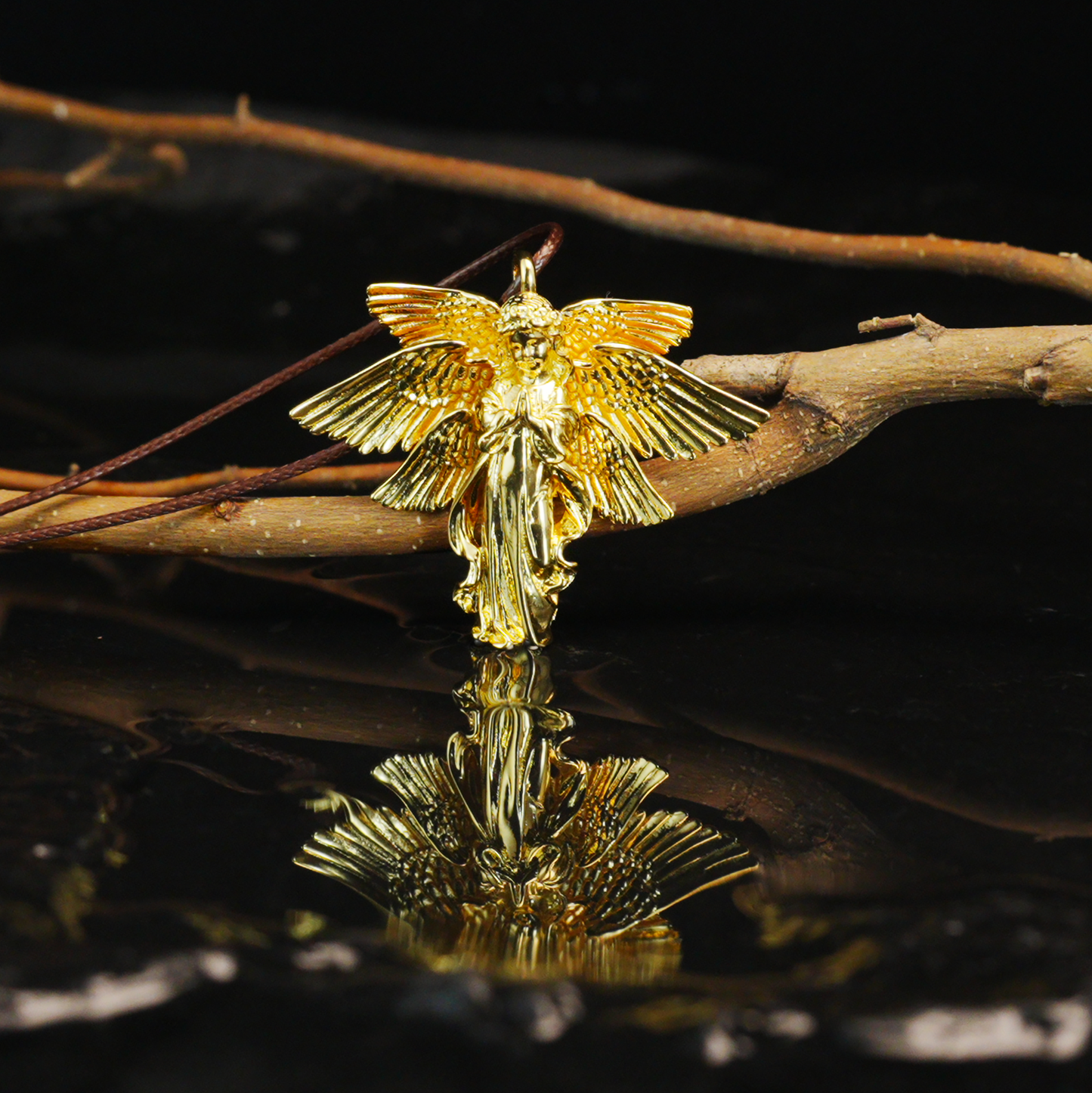 Golden Guardian Angel Pendant, Vintage Winged Angel Necklace, Gothic Religious Jewelry
