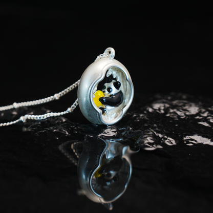 Panda Herz Anhänger, Mythischer Wächter der Liebe, Tierkette, Fantasy Schmuck