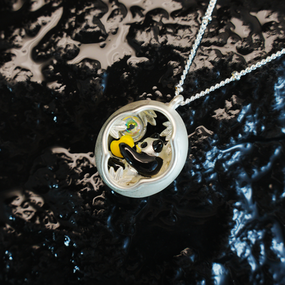 Panda Herz Anhänger, Mythischer Wächter der Liebe, Tierkette, Fantasy Schmuck