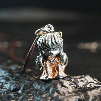 Gothic Warrior Girl Pendant, Fantasy Beast-Eared Guardian Necklace, Anime Cosplay Jewelry
