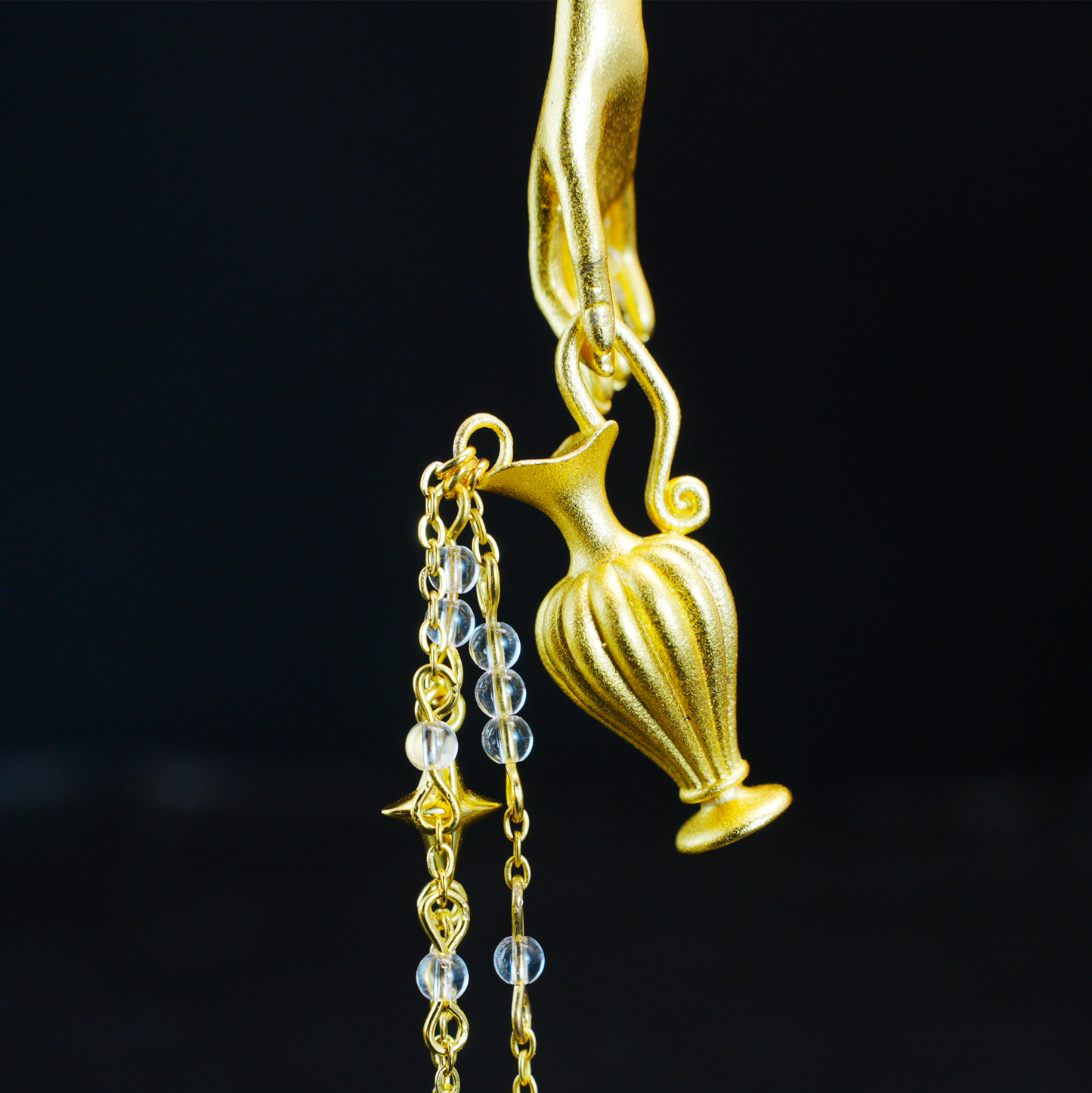 Mythic Hand Holding Vase Necklace with Stars, Vintage Long Pendant, Gothic Statement Jewelry Gift