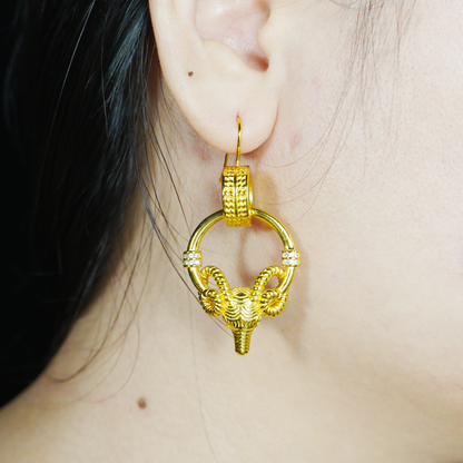 Ram Warrior Earrings Vintage Hoop with Crystal Gothic Statement Studs