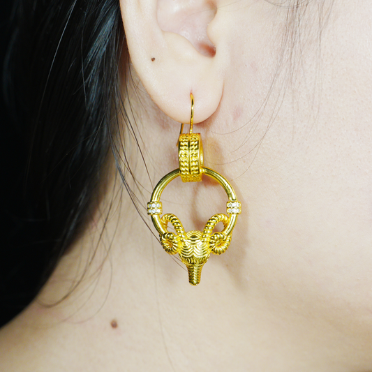 Ram Warrior Earrings Vintage Hoop with Crystal Gothic Statement Studs