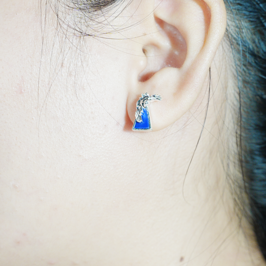 Blue Inlay Bird Earrings Symbol of Freedom Elegant Statement Jewelry