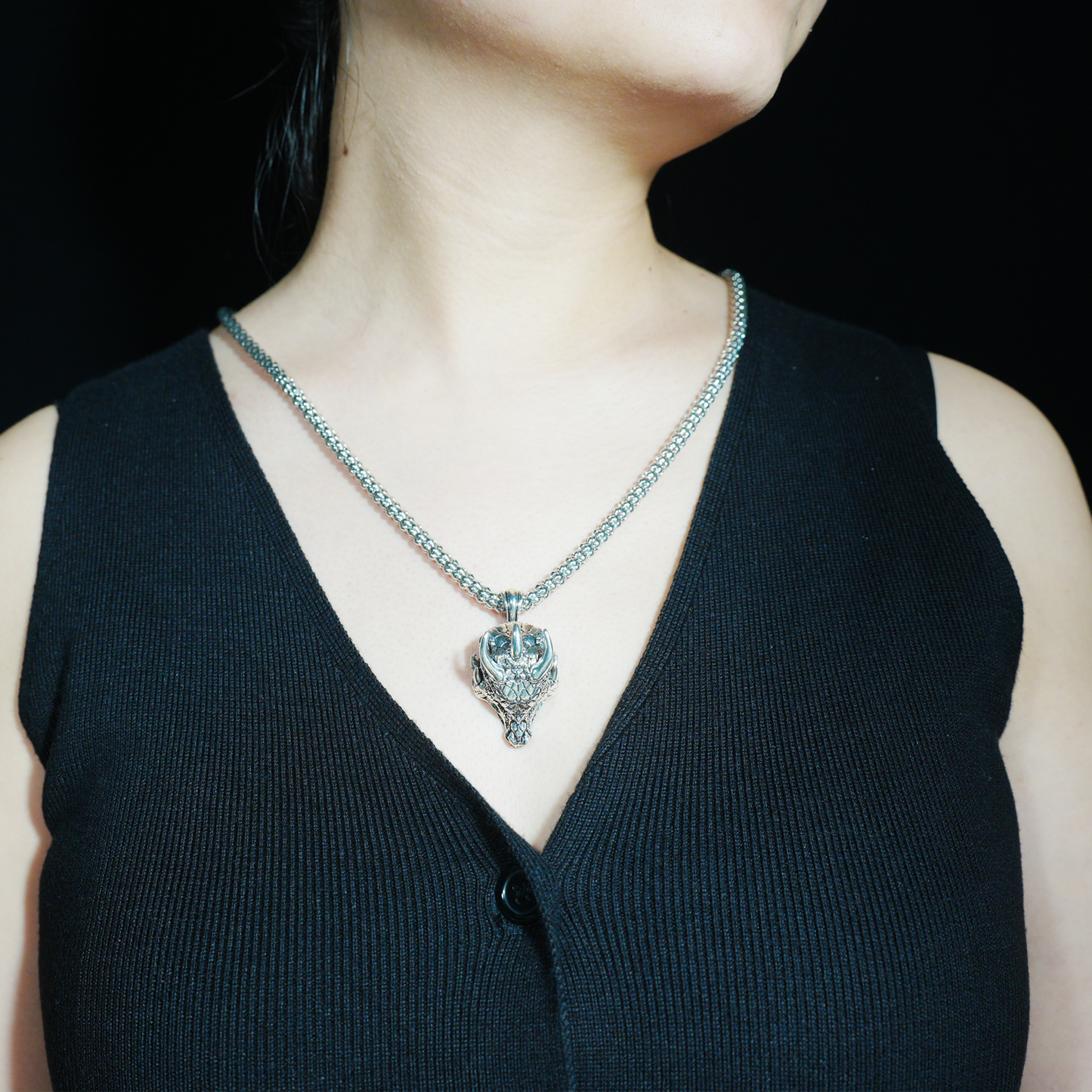 Dragon Lord Pendant Necklace, Gothic Medieval Brass Jewelry, Guardian of Power