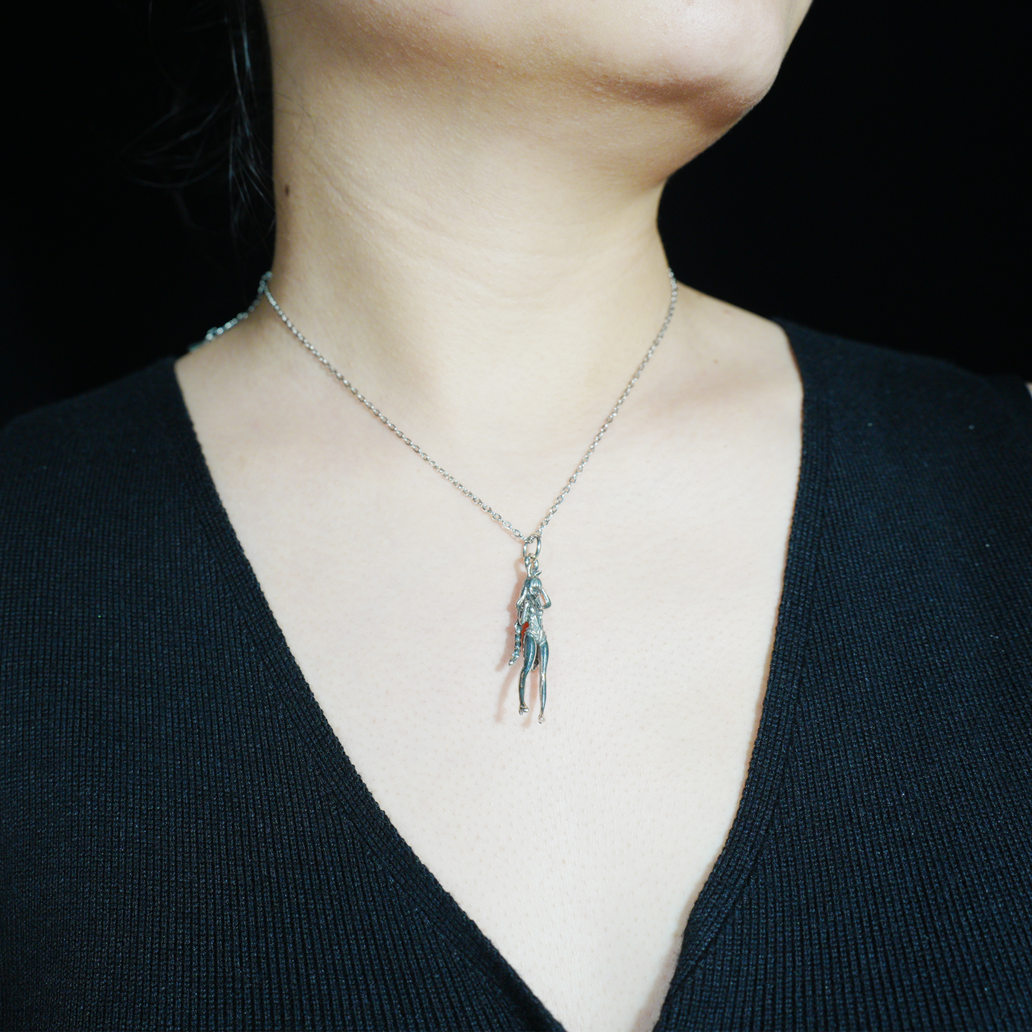 Gothic Fantasy Cat-Eared Girl Pendant, Brass Anime Jewelry