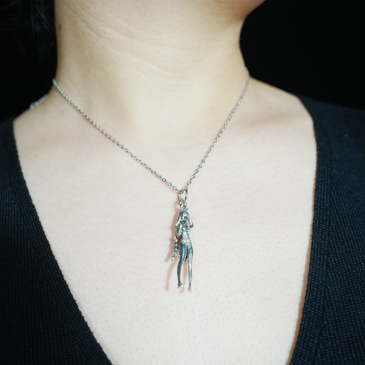 Gothic Fantasy Cat-Eared Girl Pendant, Brass Anime Jewelry