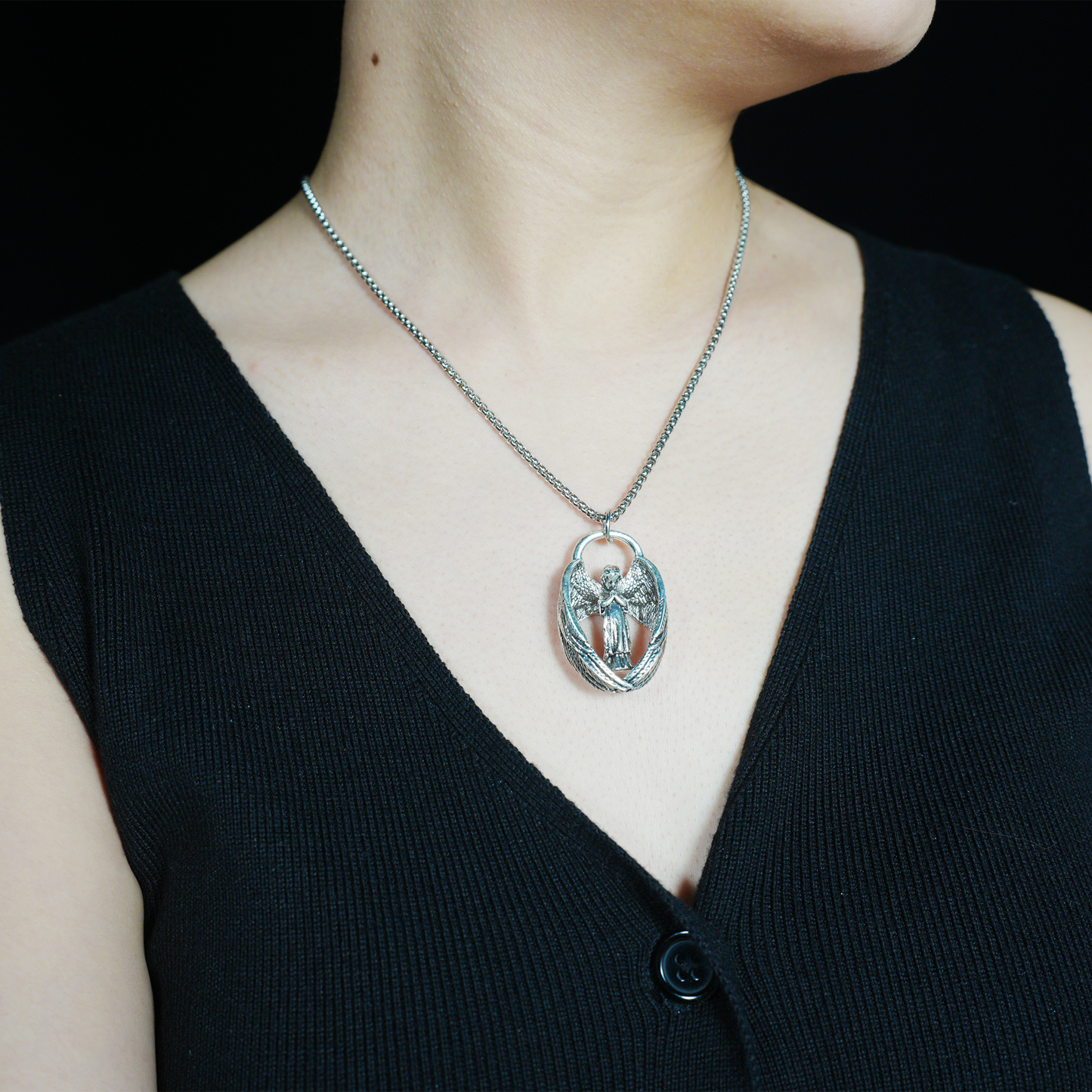 Guardian Angel Pendant, Vintage brass Protective Jewelry, Spiritual Gift