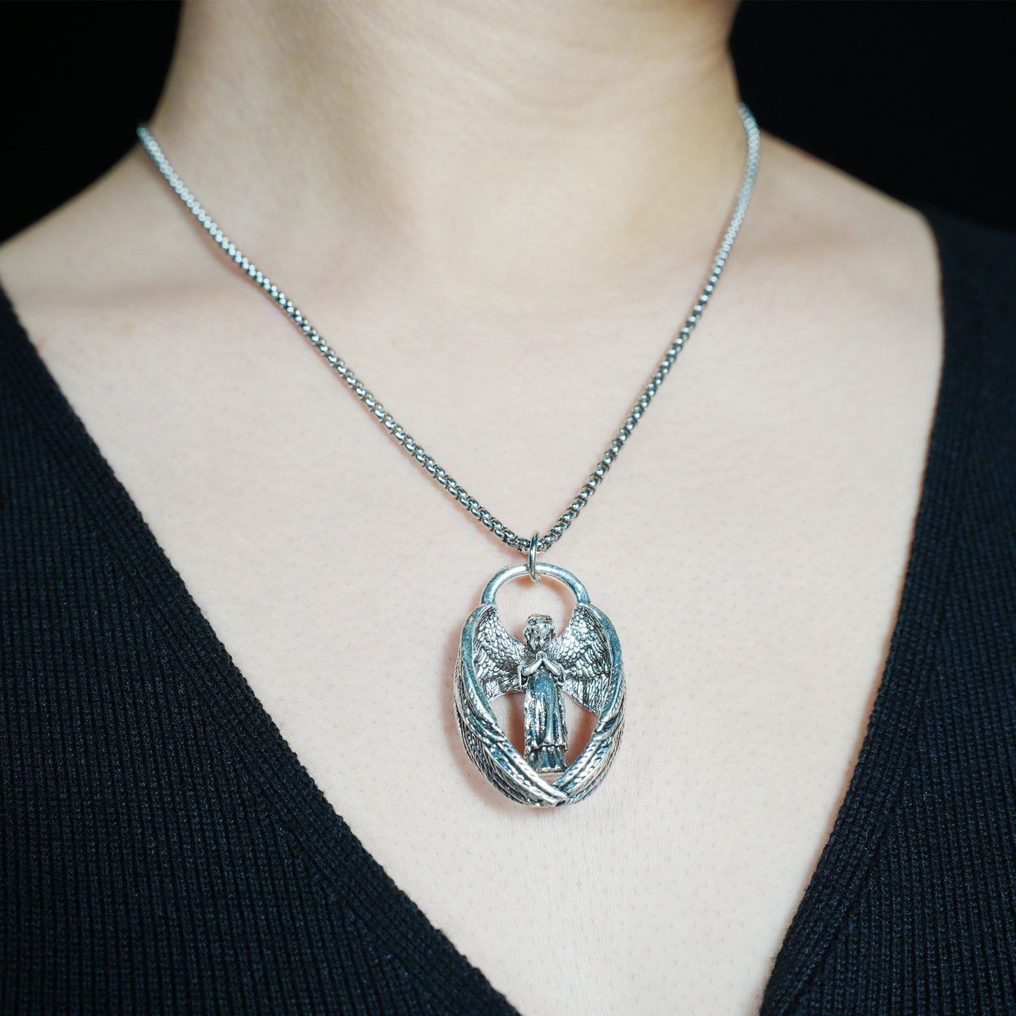 Guardian Angel Pendant, Vintage brass Protective Jewelry, Spiritual Gift