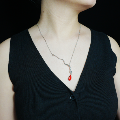 Snake Necklace with Red Teardrop Pendant Gothic Talisman Jewelry