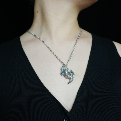 Blauäugiger Drache-Anhänger-Halskette, Gothic-Fantasie, Vintage-Legierung, Schmuck