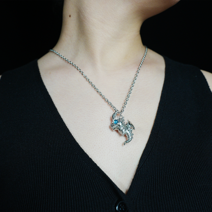Blauäugiger Drache-Anhänger-Halskette, Gothic-Fantasie, Vintage-Legierung, Schmuck