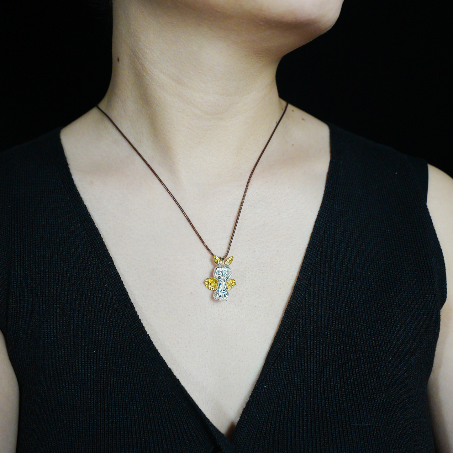 Gothic Angel Bunny Pendant, Fantasy Rabbit Angel Necklace, Gothic Lolita Mythical Jewelry