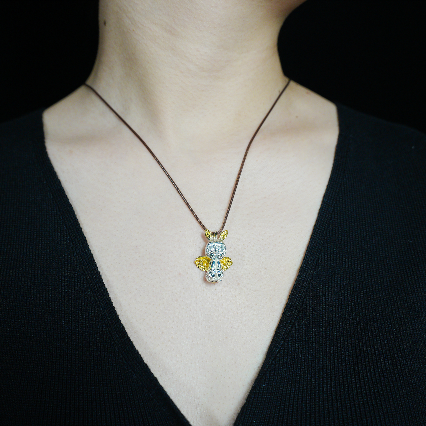 Gothic Angel Bunny Pendant, Fantasy Rabbit Angel Necklace, Gothic Lolita Mythical Jewelry