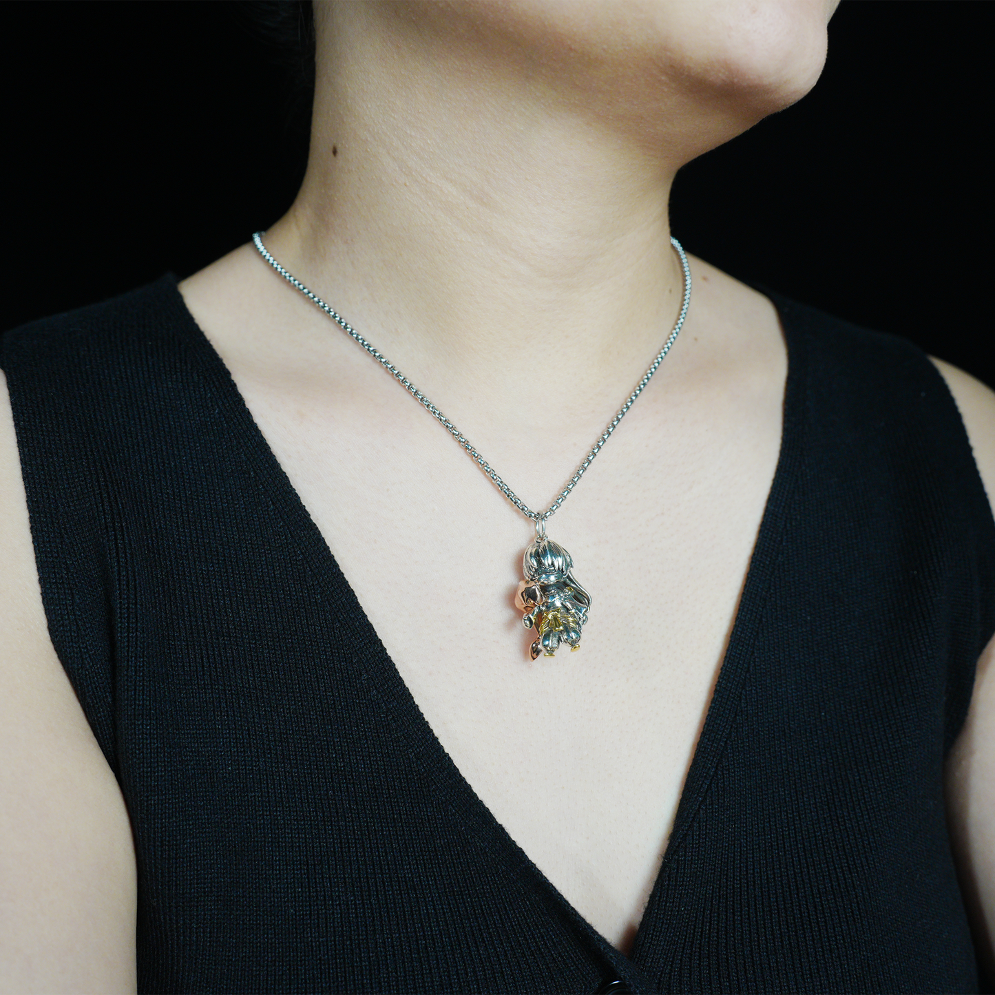 Gothic Samurai Warrior Pendant, Fantasy Sword Fighter Necklace, Oriental Myth Jewelry