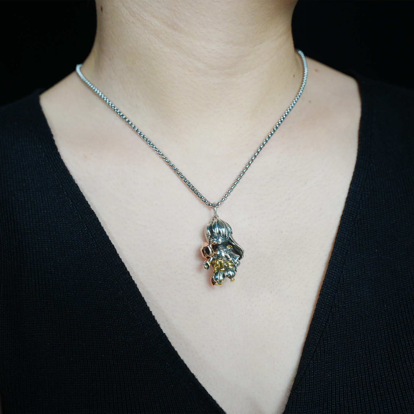 Gothic Samurai Warrior Pendant, Fantasy Sword Fighter Necklace, Oriental Myth Jewelry