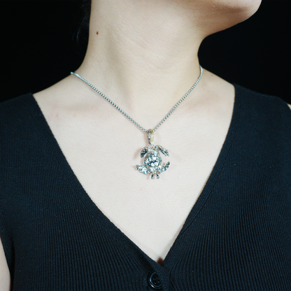 Gothic Winged Bunny Pendant, Fantasy Rabbit Necklace with Bow, Mythical Animal Jewelry