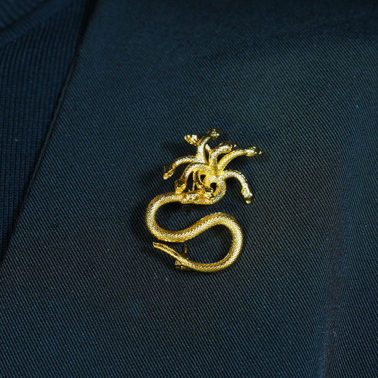 Mythic Hydra Serpent Brooch Pin, Golden Multi-Head Snake Jewelry
