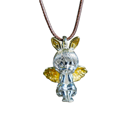 Gothic Angel Bunny Pendant, Fantasy Rabbit Angel Necklace, Gothic Lolita Mythical Jewelry