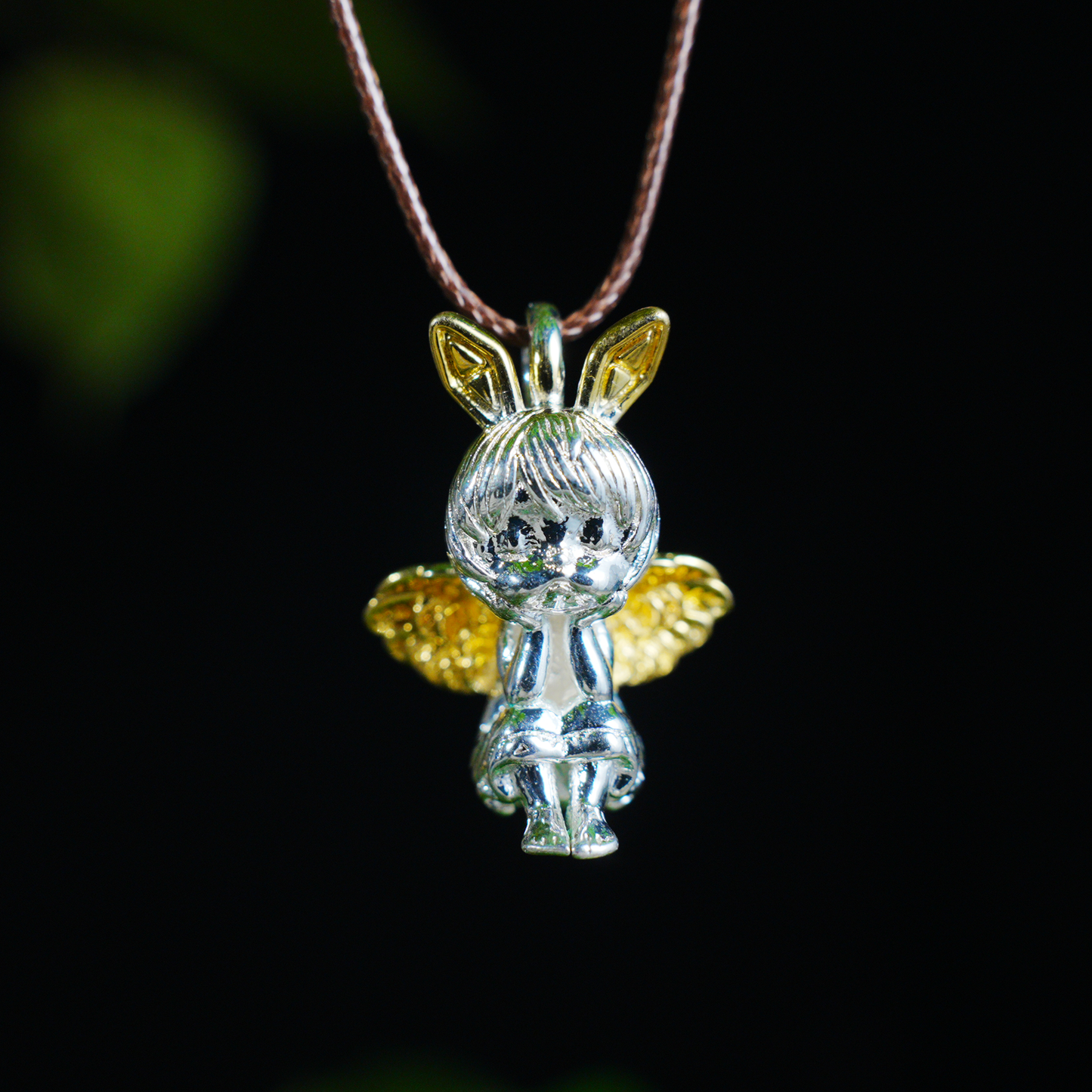 Gothic Angel Bunny Pendant, Fantasy Rabbit Angel Necklace, Gothic Lolita Mythical Jewelry