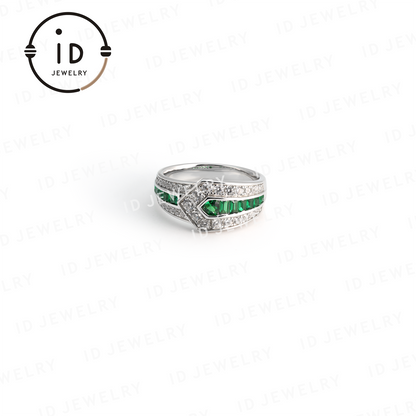 Emerald Band Ring 925 Sterling Silver, Geometric Design, Women’s Emerald Jewelry, Anniversary Gift Idea, Handmade
