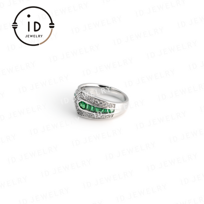 Emerald Band Ring 925 Sterling Silver, Geometric Design, Women’s Emerald Jewelry, Anniversary Gift Idea, Handmade