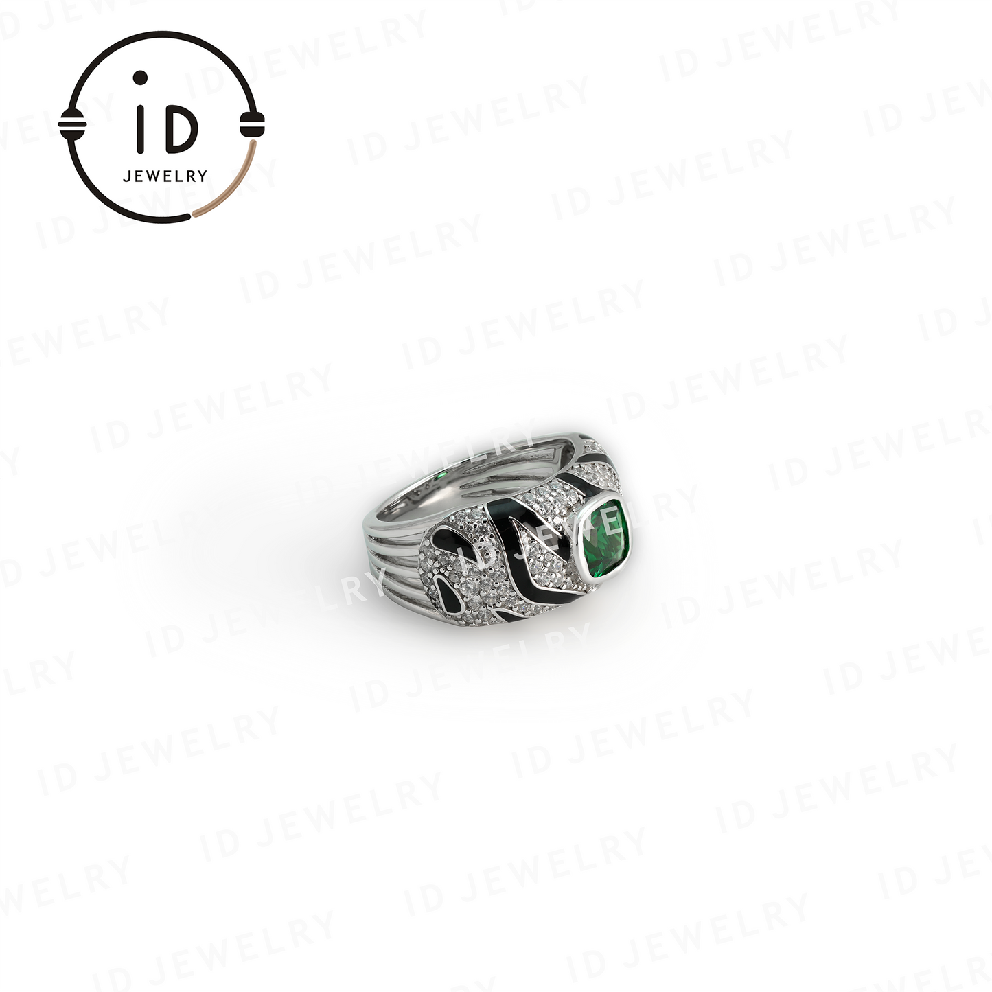 Leopard Pattern Emerald Ring in 925 Sterling Silver – Unique Jewelry for Women