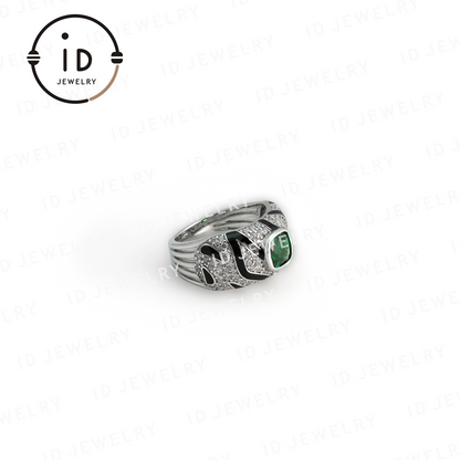 Leopard Pattern Emerald Ring in 925 Sterling Silver – Unique Jewelry for Women