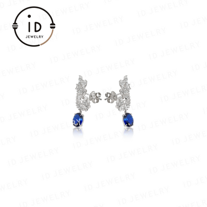 Luxury Sapphire Earrings in 925 Silver, Lace Design Earrings with Blue Gemstone, Wedding and Evening Jewelry