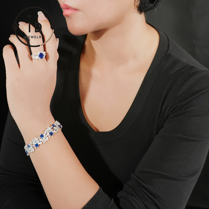 Luxurious Sapphire Bracelet, Blue Sapphire with Diamond, Ideal Gift for Anniversaries