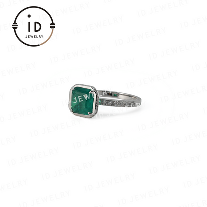 Silver Emerald Ring, Square Gemstone Ring, Handmade 925 Sterling Silver, Sustainable Design, Gift for Women
