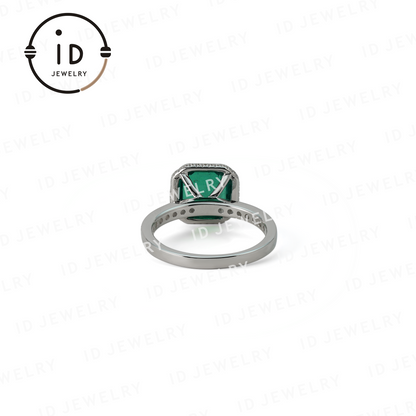 Silver Emerald Ring, Square Gemstone Ring, Handmade 925 Sterling Silver, Sustainable Design, Gift for Women