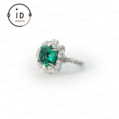 Diamond-Shaped Sugarloaf Emerald Ring, Sterling Silver Jewelry for Women, Perfect Gift for Special Occasions