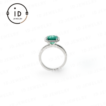 Silver Emerald Ring, Square Gemstone Ring, Handmade 925 Sterling Silver, Sustainable Design, Gift for Women